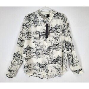 NWT Jane and Delancey Horse Print Button Down Shirt Size XL Rayon Blend New